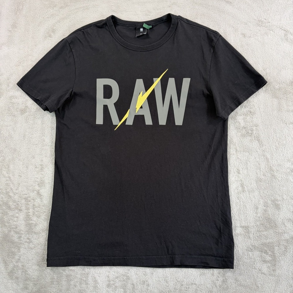 G-Star Raw Splawn Art R T-Shirt Black Embroidered Bolt Men Medium Short Sleeve